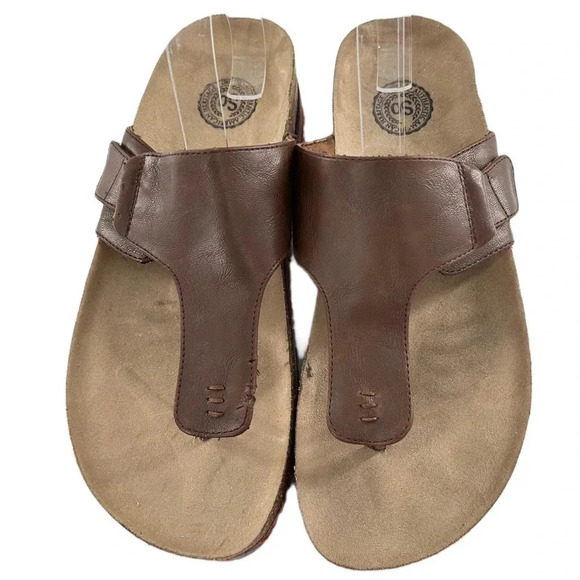 So sandals size 10 brown faux leather t-strap chunky flatforms vintage y2K 90s - Picture 2 of 13